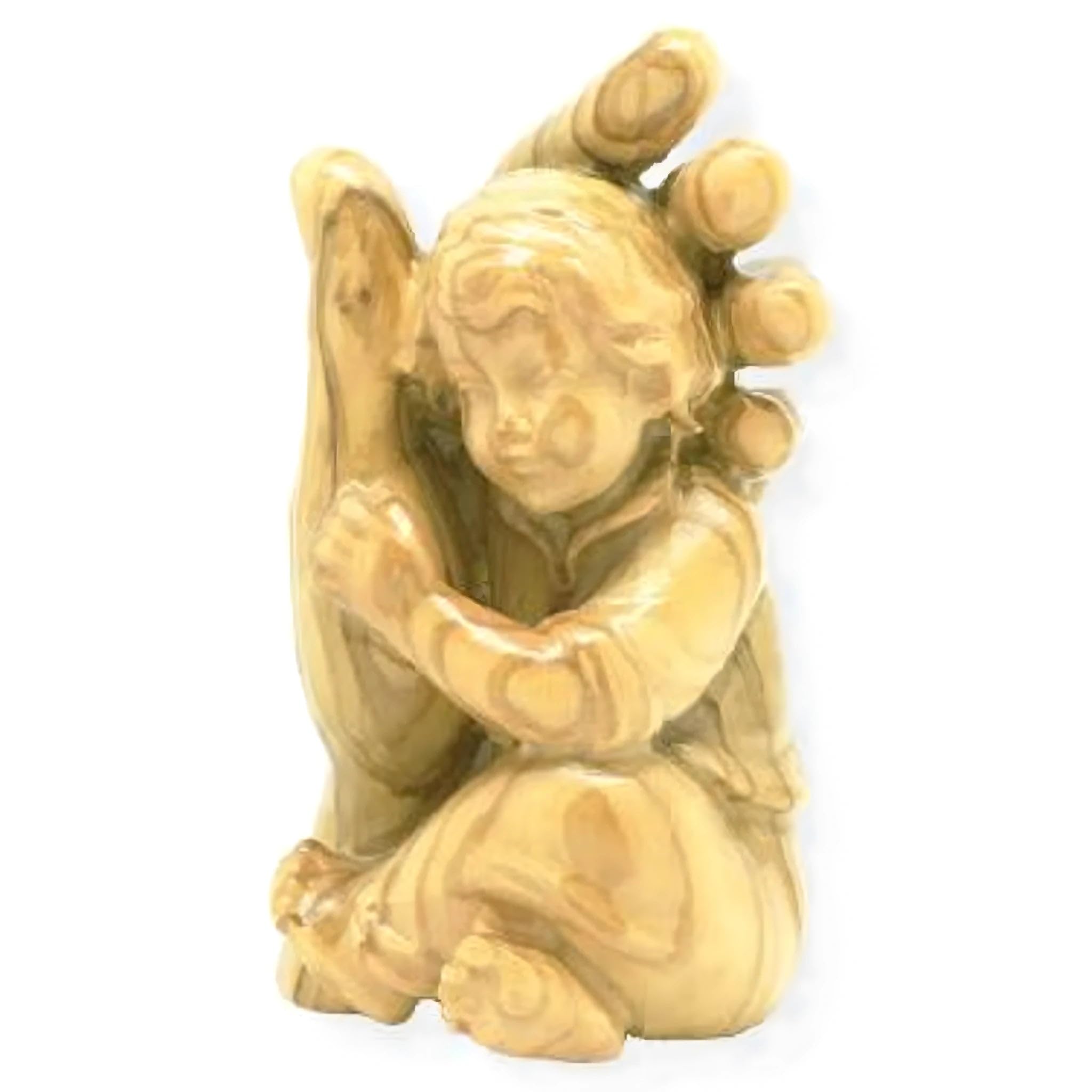 Schutzengel mit Kind und schützender Hand 20 cm Holz handbemalt in Gröden Religiöser Artikel
