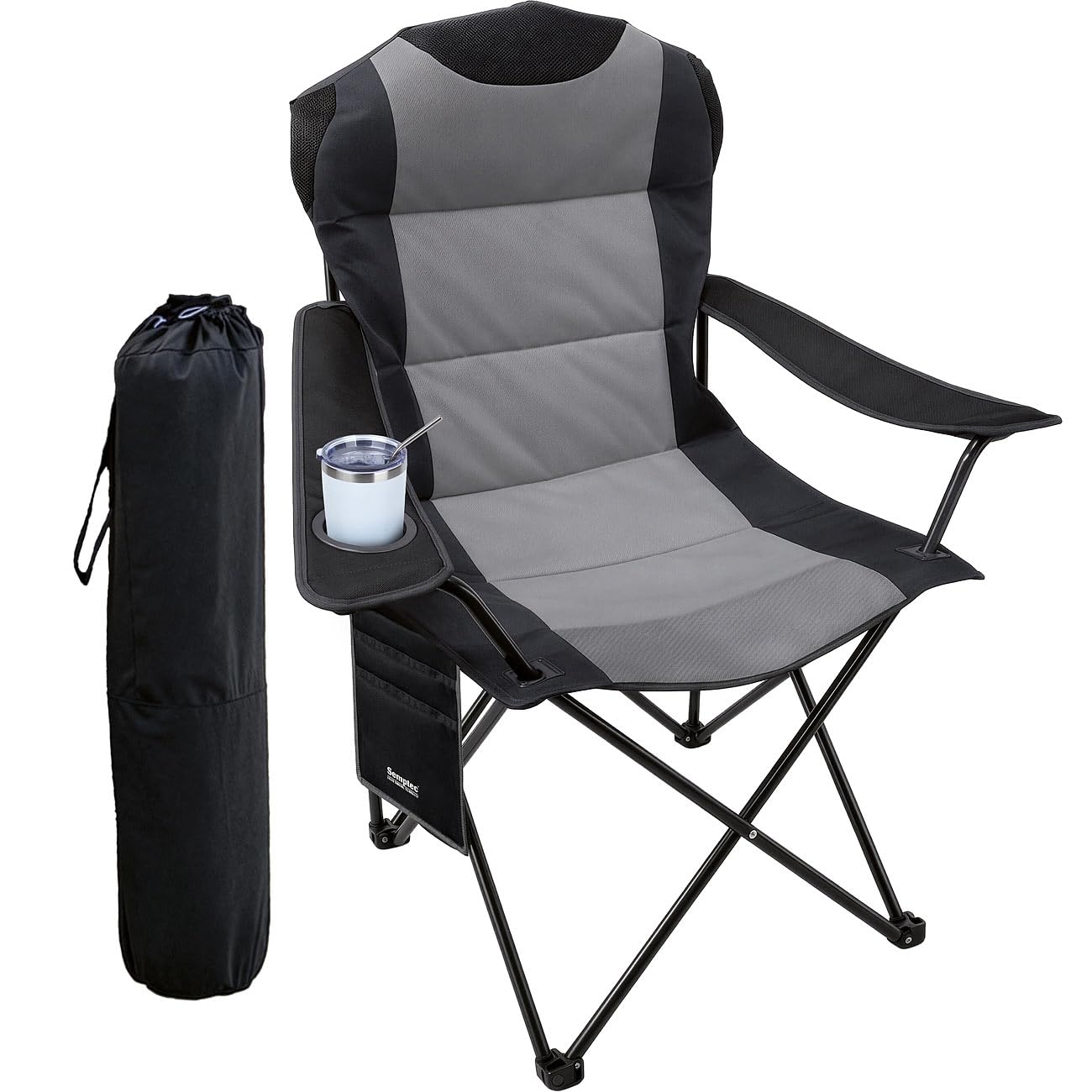 Semptec Urban Survival Technology Stuhl: Faltbarer Campingstuhl mit Arm- und Rückenlehne, bis 150 kg belastbar (Campingstuhl mit Seitentasche, mit Armlehne)