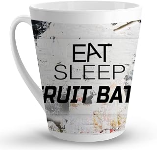Makoroni - EAT SLEEP FRUIT BATS Animal - 12 Oz. Unique Ceramic Coffee Cup, LATTE MUG