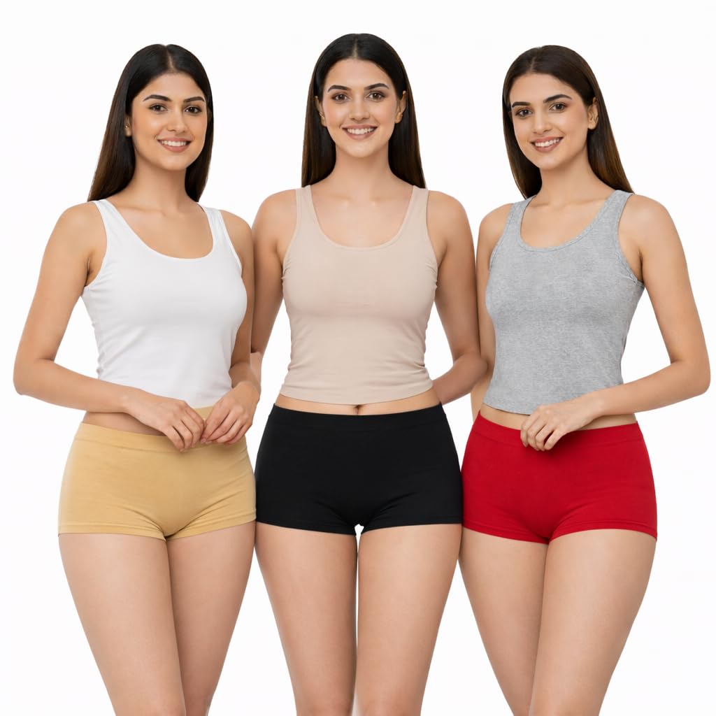 aj fashions Pack of 3 Spandex Soft Cotton Stretchable Lycra Multicolor Boy Short Panties - Pack of 3, Free One Pair Transparent Bra Strap-picture-14