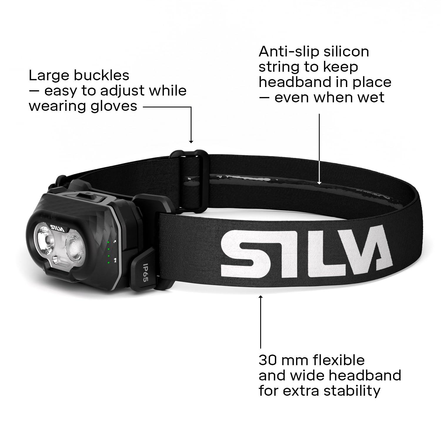 Silva Latarka czołowa zasilana bateriami - Discover - 500 lumenów lampa czołowa - działa na 3 x AAA (brak w zestawie) - 3 poziomy jasności - białe, czerwone i pomarańczowe diody LED - wskaźnik baterii