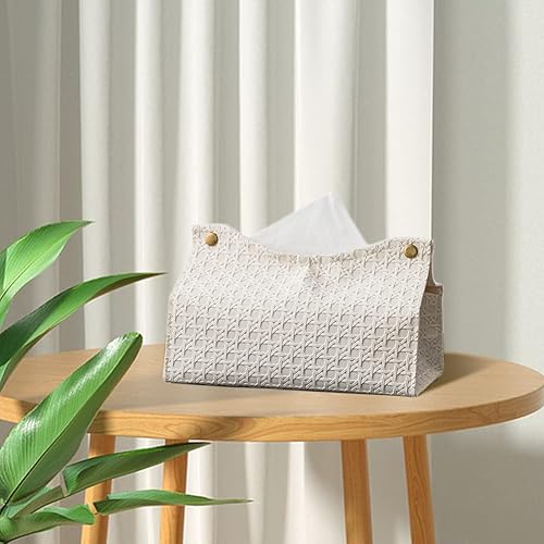 Miniatura 6 de Funda de piel sintética para caja de pañuelos estilo ratán, soporte rectangular para servilletas, organizador de papel facial moderno para baño,