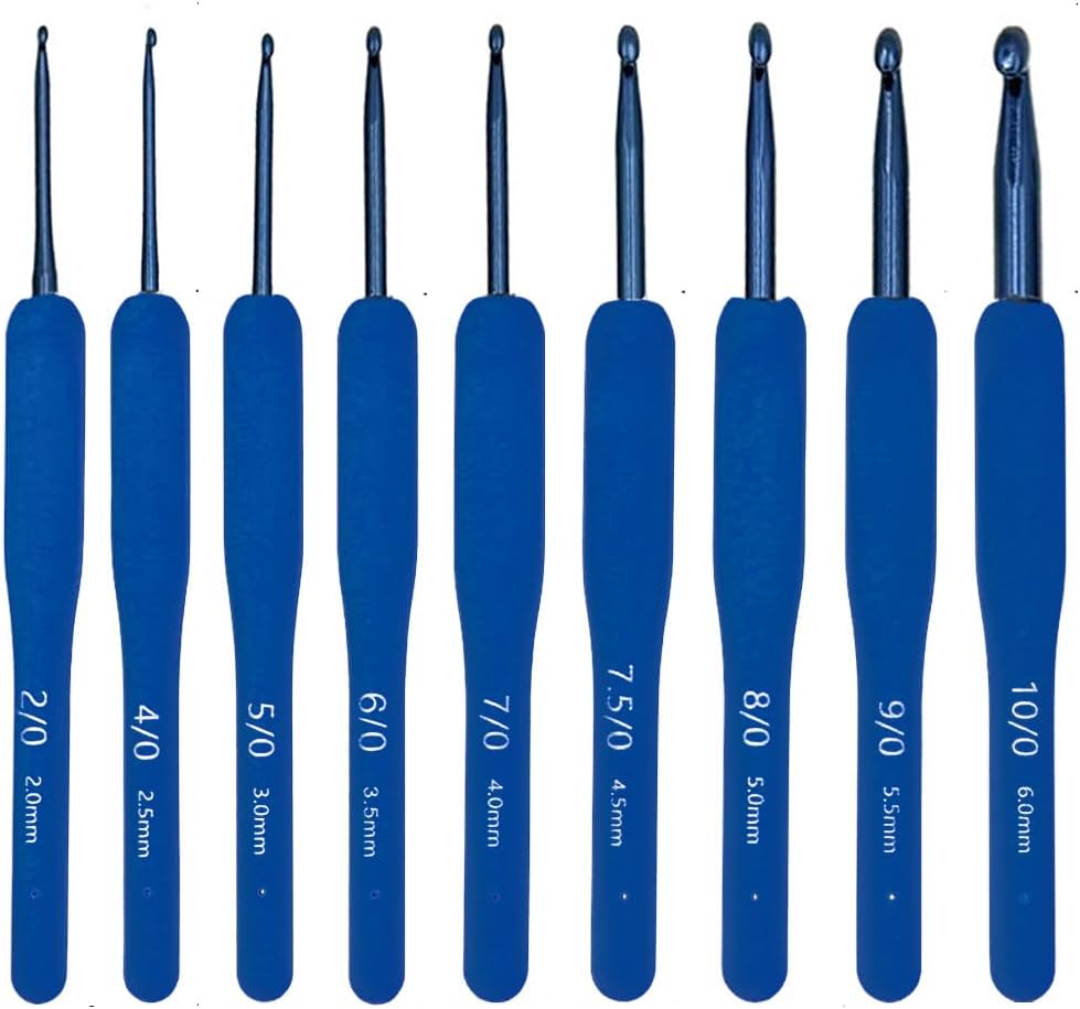 Ergonomic Crochet Hooks Set,Silicone Crochet Hook Knititng Needles for Arthritic Hands Premium Soft Grip Crochet Handles for Crocheting Yarn Craft Projects(2.0mm-6mm,Blue)