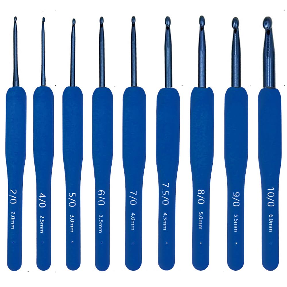 Ergonomic Crochet Hooks Set,Silicone Crochet Hook Knititng Needles for Arthritic Hands Premium Soft Grip Crochet Handles for Crocheting Yarn Craft Projects(2.0mm-6mm,Blue)