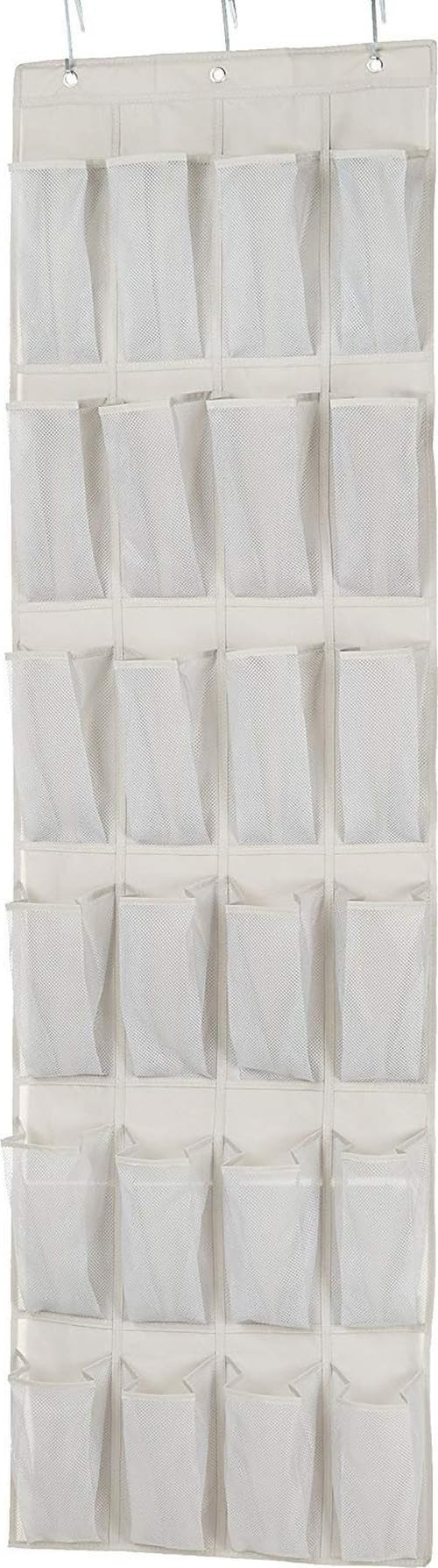 Amazon Basics 24 Medium Mesh Pocket Over-the-Door Hanging Shoe Organizer, Space Saving Shoe Storage, Light Grey