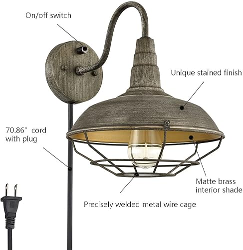 Miniatura 3 de HOLKIRT Aplique de pared con cable de enchufe e interruptor de apagado, apliques de pared retro de cuello de cisne para mesita de noche de dormitorio