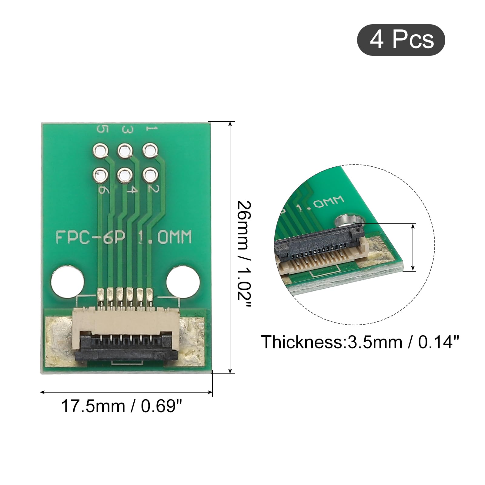 QUARKZMAN Scheda Convertitore FPC FFC PCB 6P 1,0mm Sul Lato Socket, 0,5mm Sul Retro, a DIP 2,54mm per LCD Stampante 3D Telecamera DVD TV Laptop 4pz