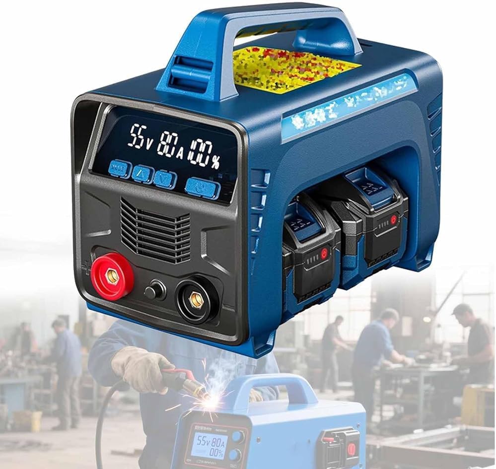 Cordless Welding Machine, Battery Powered Welder with LED Display and 2 Batteries, Digital IGBT Inverter Stick/Flux Core Welder, Hot Start Portable Design