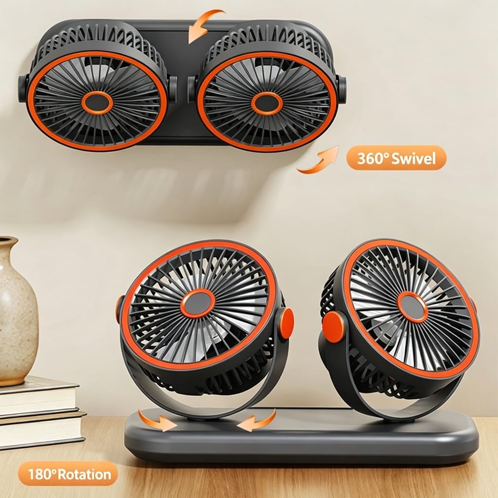 Double Head Adjustable Desktop Air whirler With 3D Wide Area Coverage And Type C Charging Port