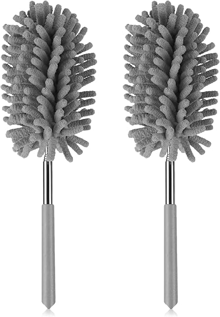 NileHome Microfiber Dusters for Cleaning, 2 Pack Mini Duster with Extension Pole Detachable Cleaning Supplies for Office, Car, Window, Furniture