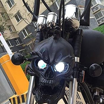 Motorcycle Skull Headlight - Skull Headlight At The Real Headlight, Motorcycle Skull Lamp | Retro Resin Chrome Skull Headlights Motorcycle Skull Front