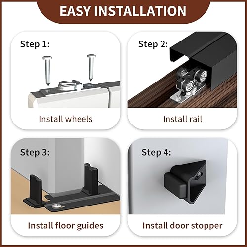 Miniatura 2 de Juego de rieles de puerta corrediza de armario de alta resistencia de 72 pulgadas, juego de rieles de aluminio para puerta de bolsillo, suave y