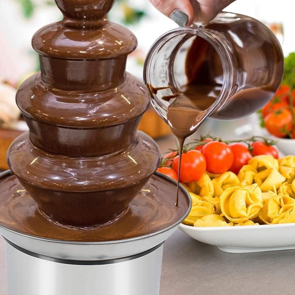 Fontana per fonduta di cioccolato, 4 livelli, in acciaio inox, per fusione di cioccolato, per centro commerciale, hotel, spina UK 220 V, 37,1 x 22,1 x 42,9 cm