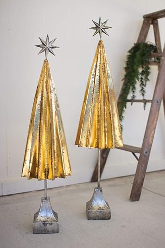 Miniatura 2 de Juego de árbol de Navidad de metal dorado, 2 estrellas plateadas, decoración festiva de pie