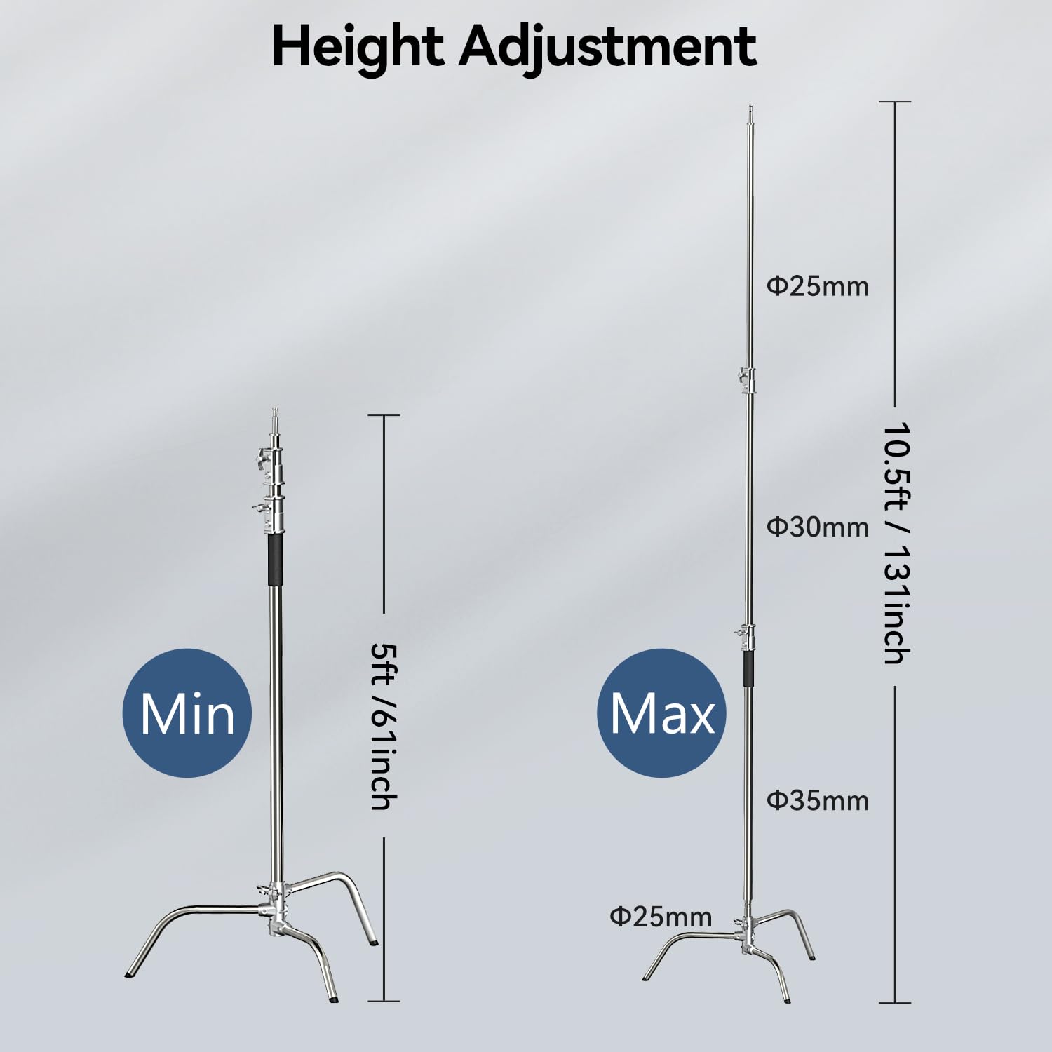 Photography C Stand: 100% Stainless Steel - Takerers BS13 Heavy Duty Max Height 10.5ft/131inch Light Stands (2 Pack)