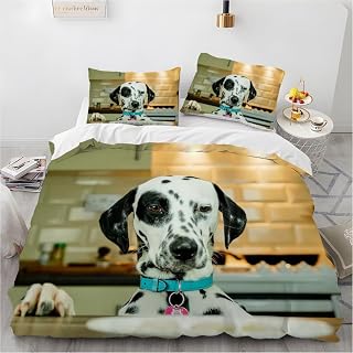 phonxia 3d Dalmatians King Size Duvet Cover King Size Bedding Sets 220x230 cm with Zipper Closure Soft Microfiber Comforter Cover and 2 Pillowcases Quilt Covers King Size for Man Kids Children's