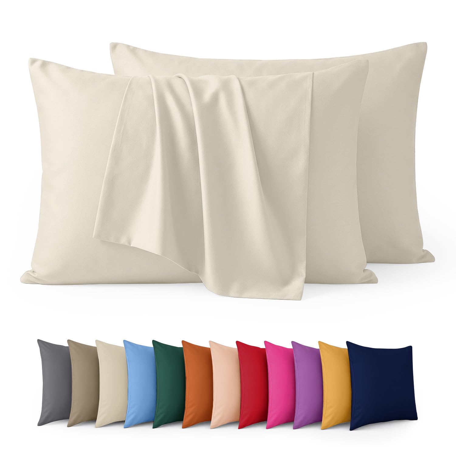 Aspire Homeware Cream Pillow Cases 2 Pack – 100% Brushed Microfiber Pillowcases Super Soft Envelope Closure Pillow Cover (50X75cm)