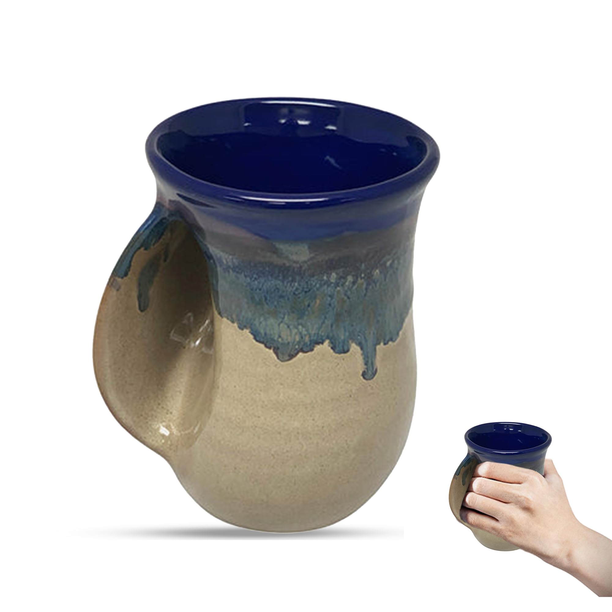 Clay in Motion Hand Warmer Coffee Mug – Handmade Coffee Mug With Comfortable Handle Contoured Pocket Hand