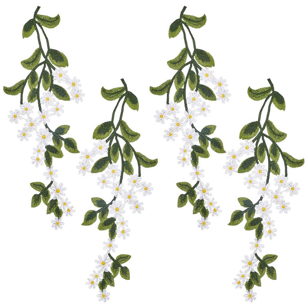 2 Paires Appliques Dentelle Florale Feuilles Vertes - Patchs Broderie 3D Feuilles De Vigne Pour Couture Et Artisanat