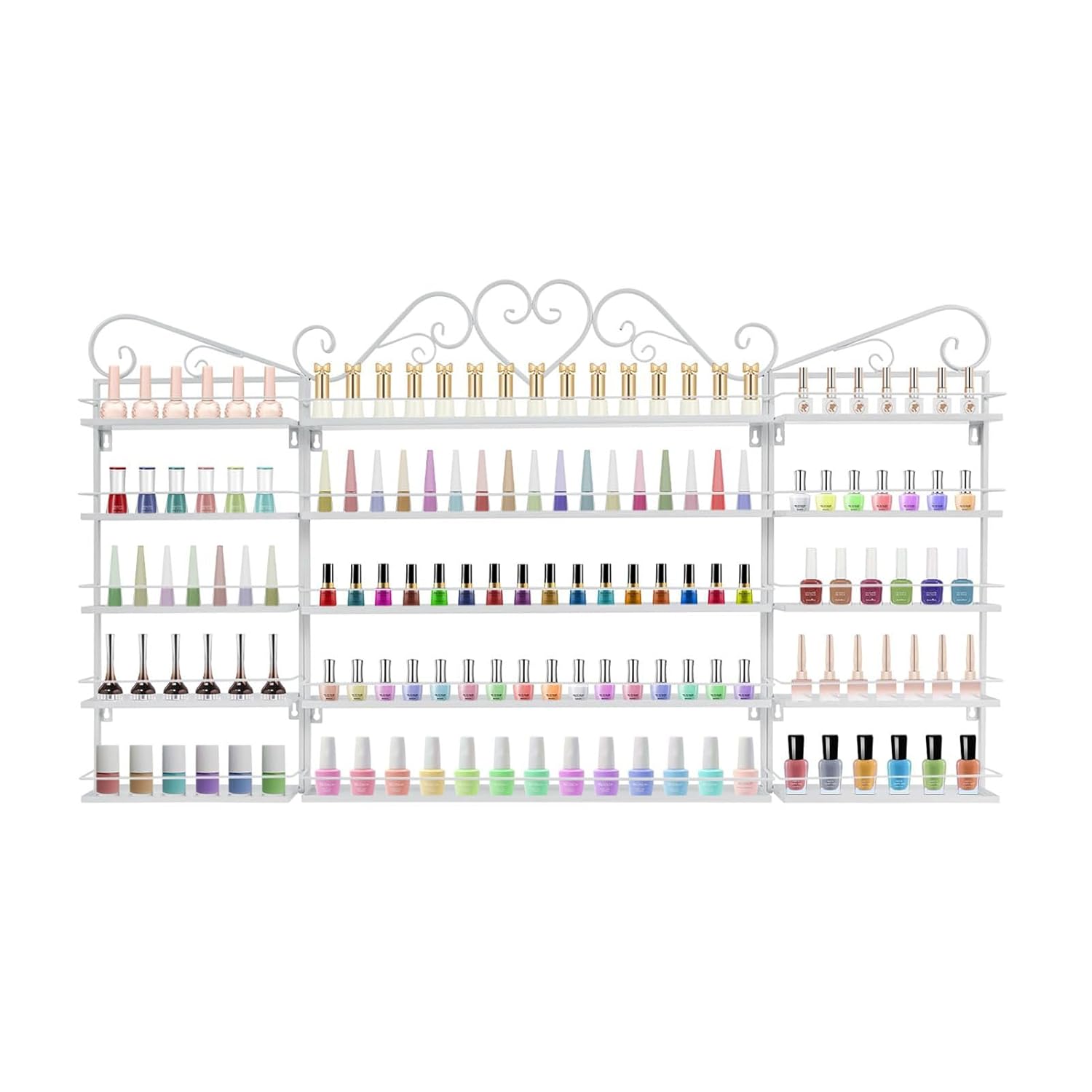 HDXWIFD 5 Tiers Wall-Mounted Nail Polish Storage Racks Metal Nail Varnish Storage Multifunctional Salon Beauty Nail Shop Organizer