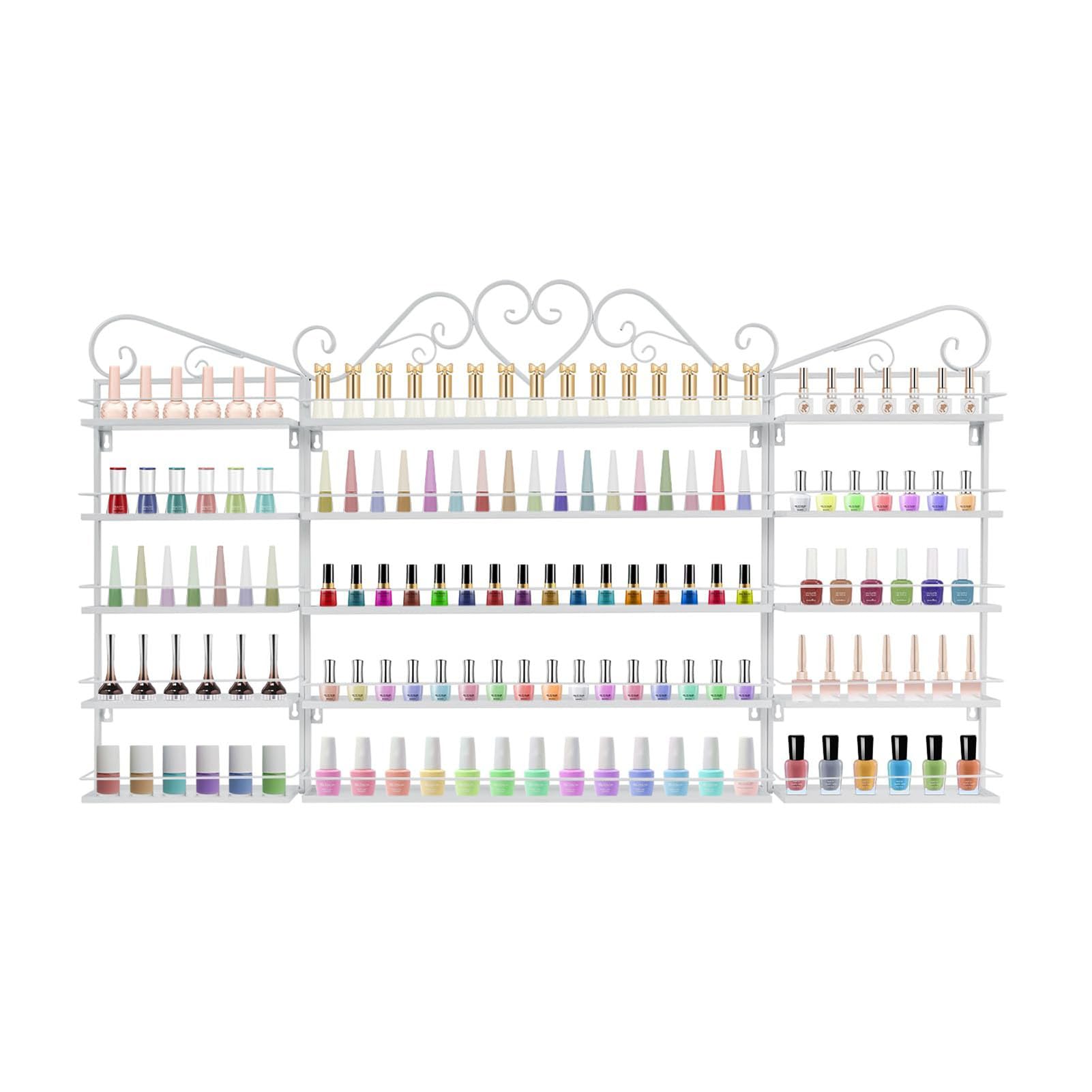 HDXWIFD 5 Tiers Wall-Mounted Nail Polish Storage Racks Metal Nail Varnish Storage Multifunctional Salon Beauty Nail Shop Organizer