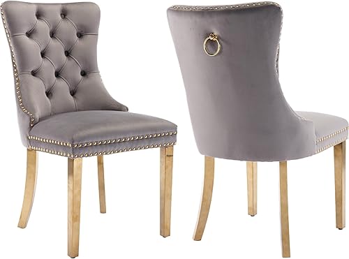 Miniatura 19 de Juego de 4 Sillas de Comedor Modernas de Mediados de Siglo, Tapizadas en Terciopelo Beige con Espuma Rellena, para Cocina y Comedor, con Patas de