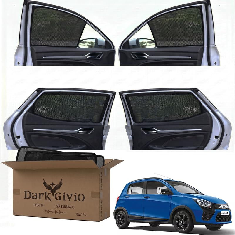 Image of Car Window Sun Shade Protector for CELERIO X | Exact Fit Non-Magnetic Half Cut Sunshade (Set of 4 /6) | UV Blocker Side Window Car Curtains & Interior Accessory