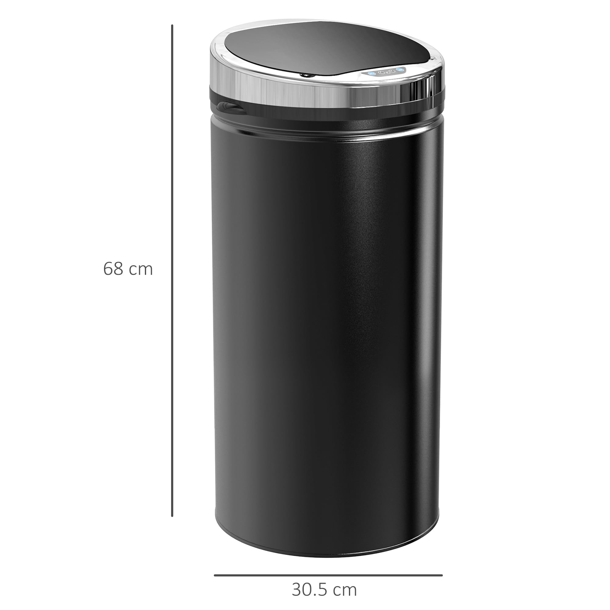 HOMCOM Papelera con sensor sin contacto 42L tapa cierre suave Negro | Sin contacto, acero inoxidable resistente a huellas, para cocina, hogar, reciclaje y residuos