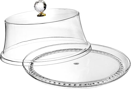 Miniatura 4 de Hiceeden Soporte acrílico para tartas de 10 pulgadas con tapa de cúpula, plato transparente para pastel con tapa, bandeja para servir con tapa para