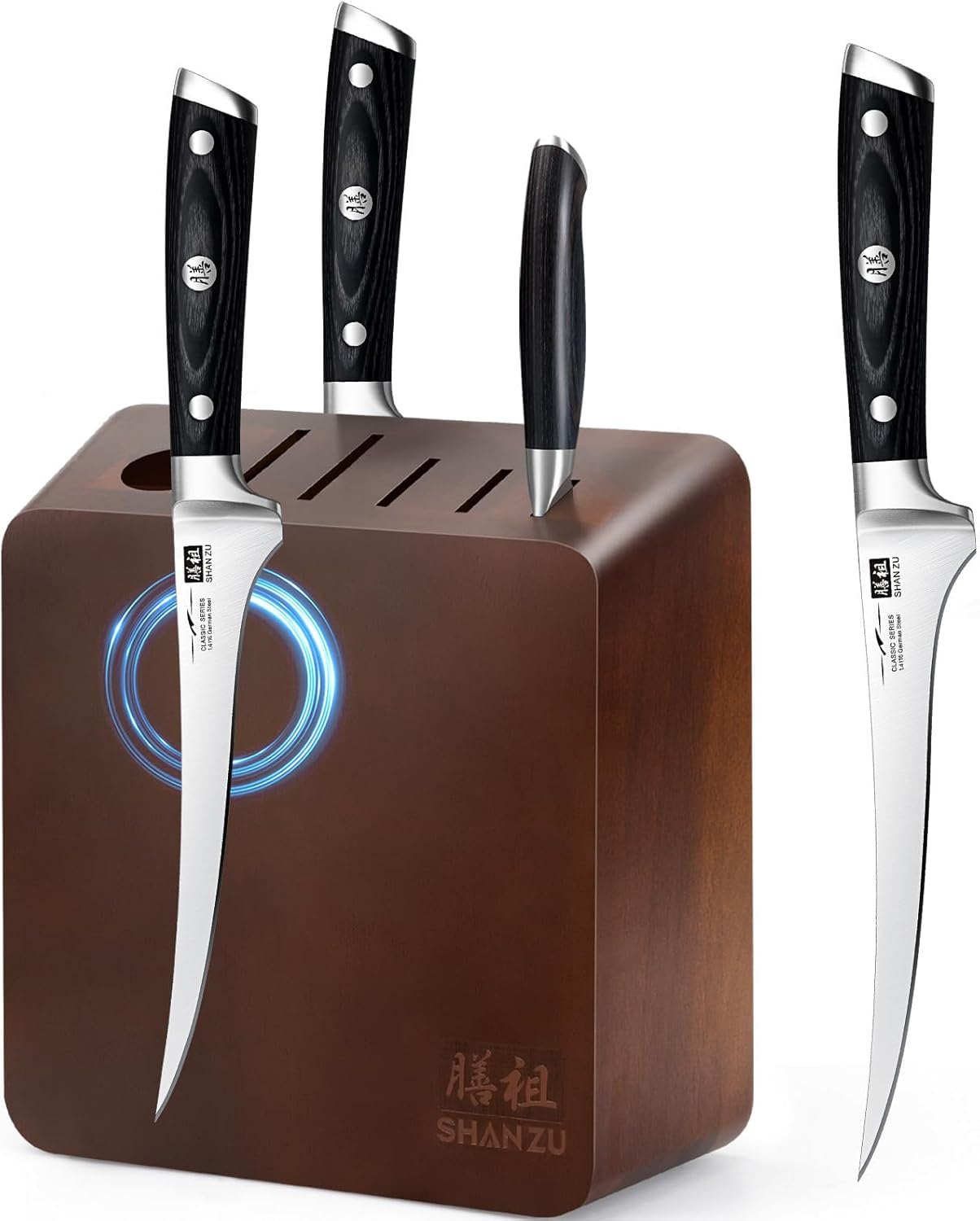 SHAN ZU Fillet Knife 7 inch- Edge Deboning Fish and Meat Boning Knife Magnetic Knife Block, Double Sided Magnetic Knife Holder