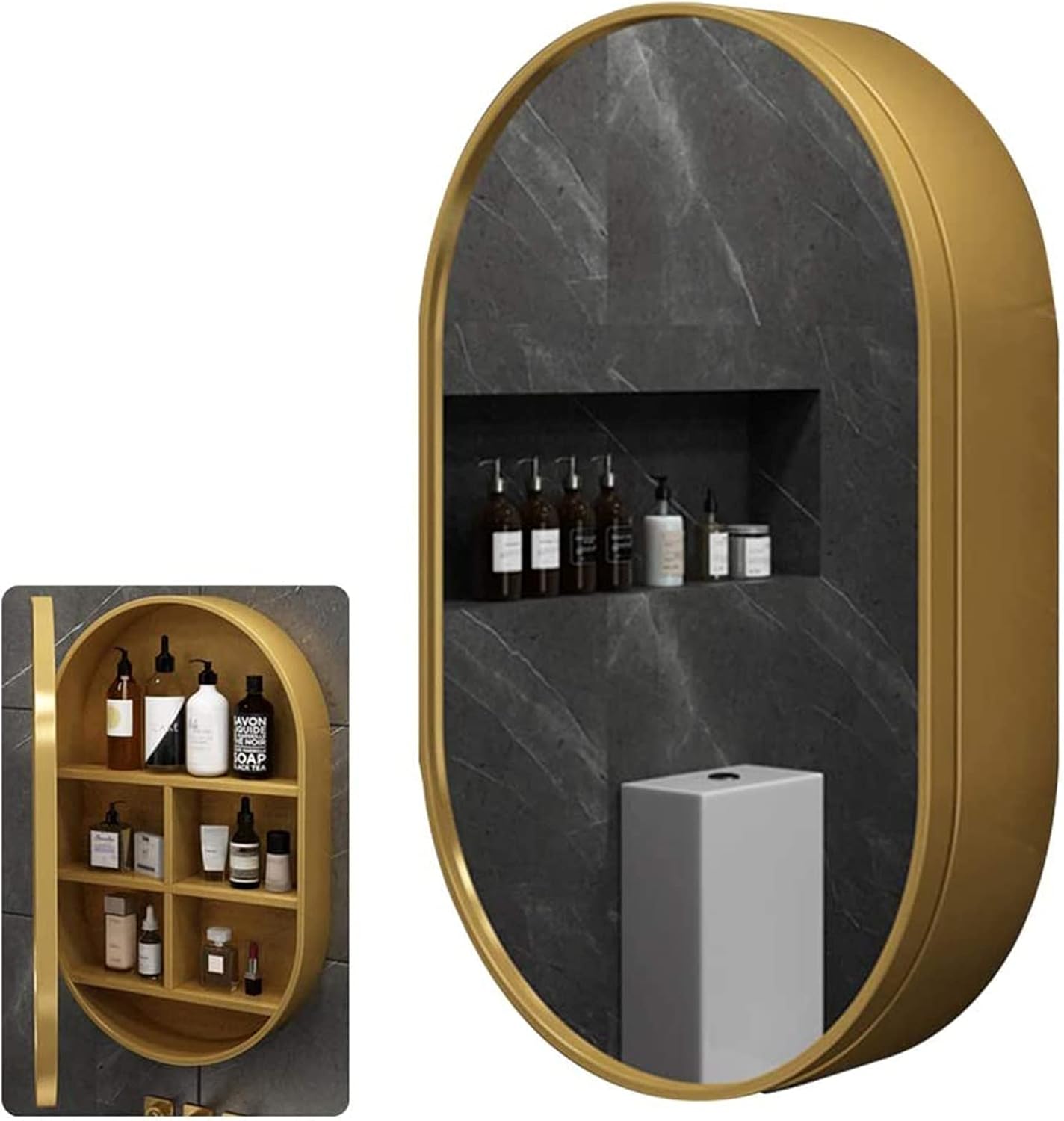 Mirror Cabinets Mirror 2 in 1 Wall Mirror for Bathroom Waterproof Cabinet with Mirror Wall Mounted Cosmetic Mirror Storage Organizer Medicine Cabinet, Black