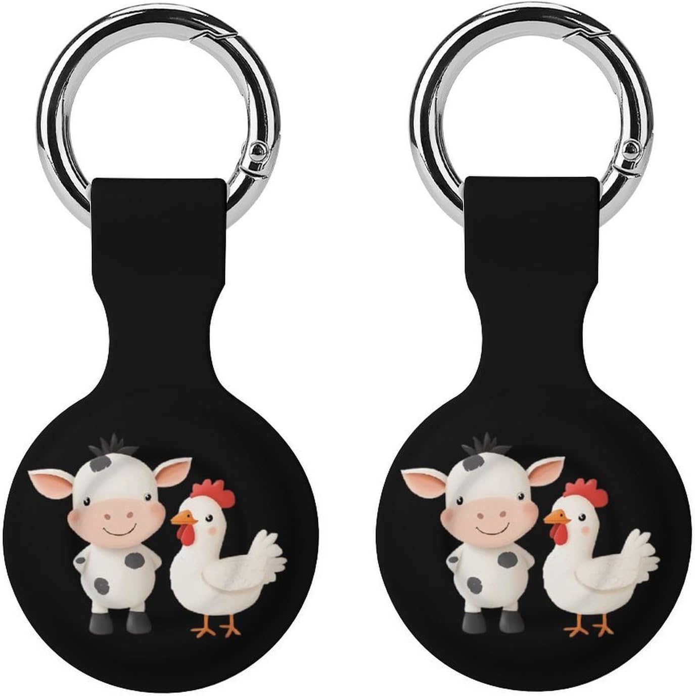 Cute Cow and Chicken Funny Cover Compatible with AirTag Case Protector GPS Tracker Holder with Keychain
