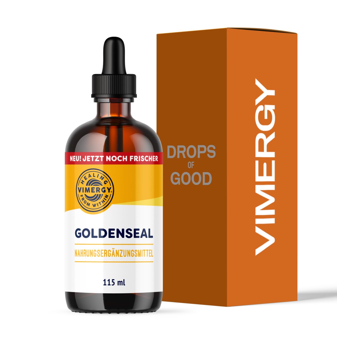 Vimergy Goldenseal, 57 Einnahmen – Goldenseal Tropfen – Vegane Goldsiegelwurzel Tinktur – Alkoholfreie Goldsiegelwurzel Rezeptur ohne Zucker, Bindemittel, Gentechnik und Gluten (115 ml)
