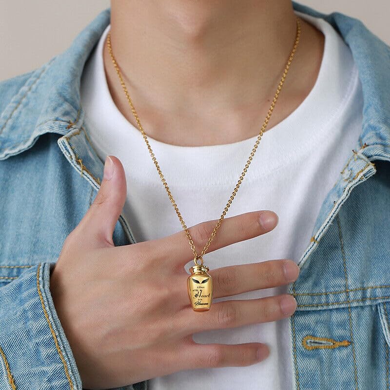 10K/14K/18K Real Gold Personalized Cremation Urn Necklace Jewelry for Women & Men, Adult Memorial Keepsake Locket Ash Holder3
