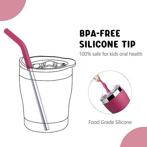 Miniatura 5 de Vaso de 9 onzas con tapa y pajilla, de acero inoxidable, con aislamiento al vacío de doble pared para niños, a prueba de derrames, sin BPA (rojo