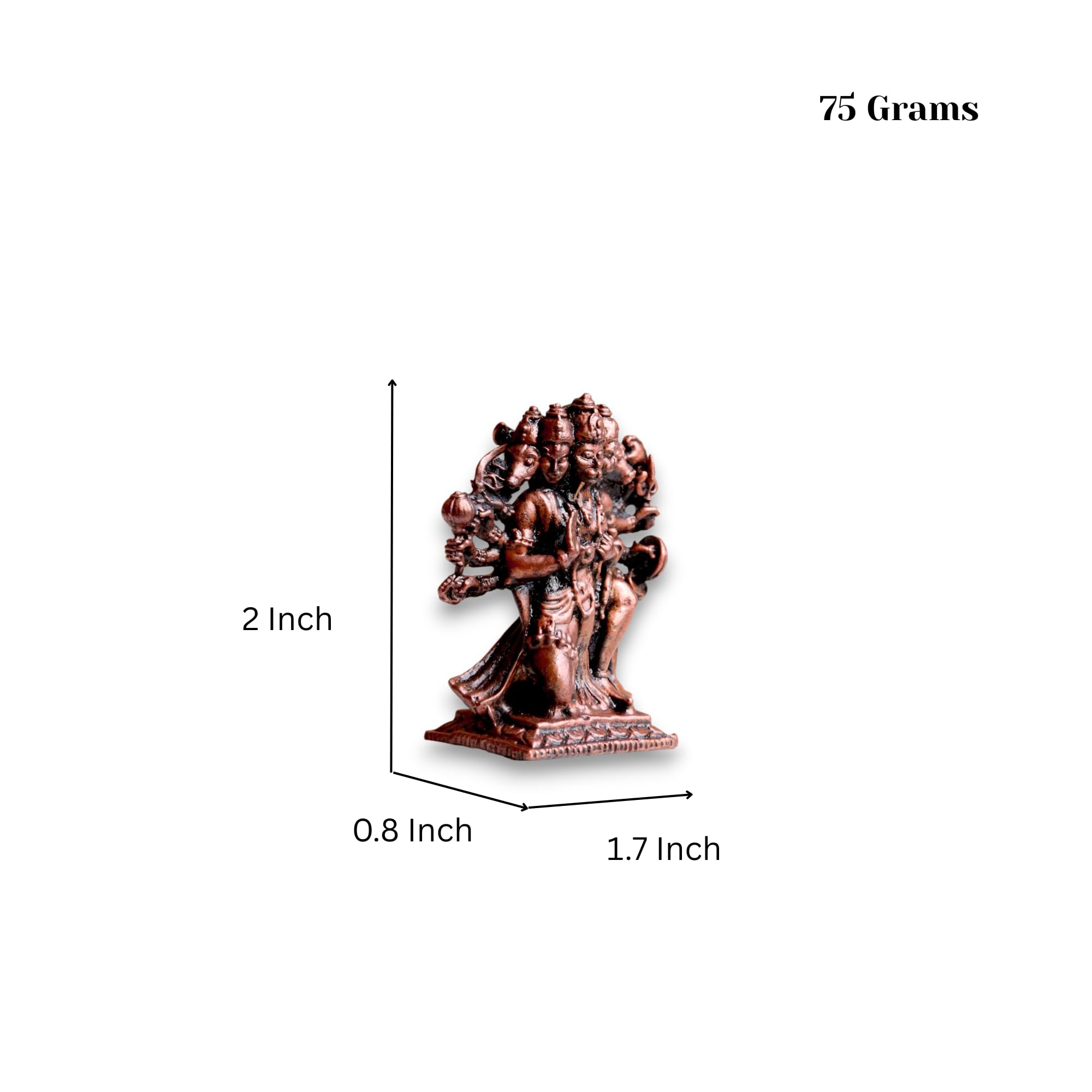 Handmade Copper Hanuman Idol - Mini Panchmukhi Figurine -2