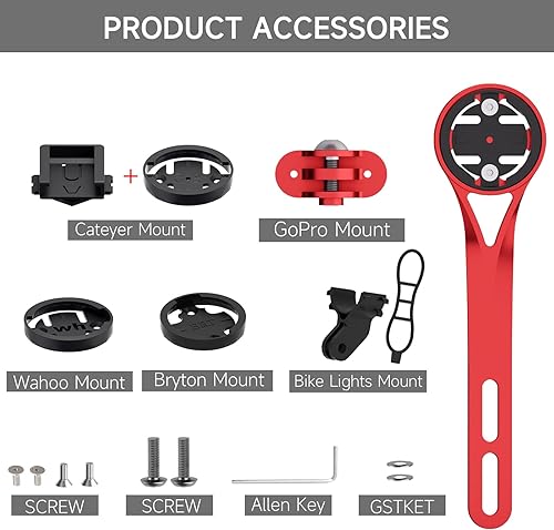 Miniatura 2 de Soporte para computadora de bicicleta, soporte para computadora de ciclismo frontal rojo compatible con Garmin, Wahoo, Bryton, Cateyer, cámara de