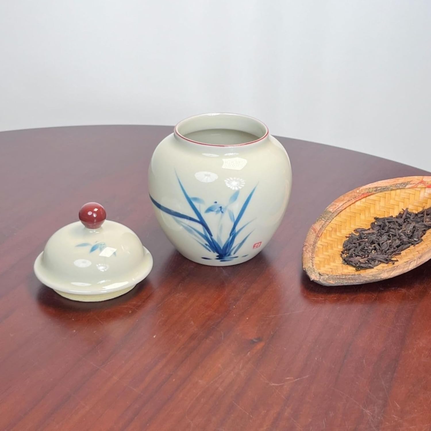 Chinese Style Hand-drawn Ceramics Tea Canister, 250ml 8.5oz, Antique-style Portable Household Sealed Storage Tank