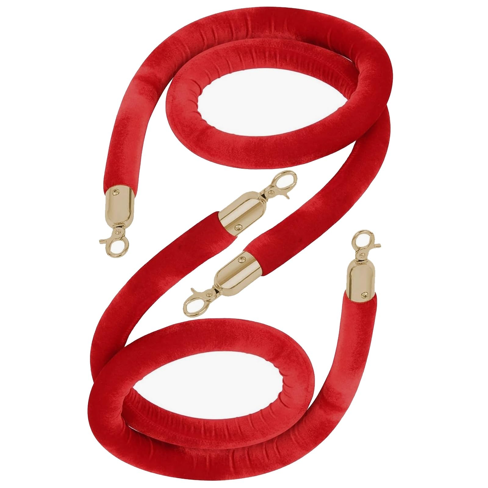 Aioneer Premium Silver Rope Barrier Post, 60-400Cm Adjustable With Gold Clasps, Durable Braided Hemp Velvet Rope For Crowd Control & Queue Management, Elegant Event Stanchion-Redgold-9ft/274cm