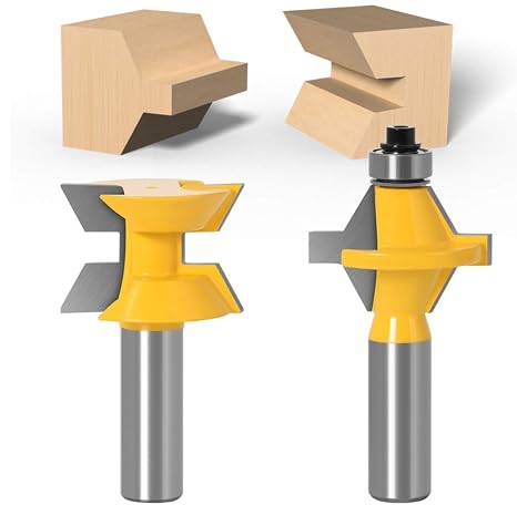 1/2 Inch Shank Router Bit Set 120 Degree Tongue Groove Router Bit Set with Edge Banding Woodworking Groove Chisel Cutter Tools, 2 Pieces