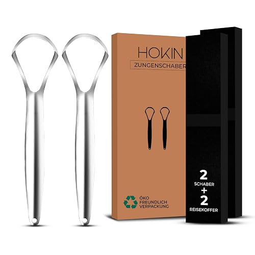 HOKIN Zungenschaber für Erwachsene, Zungenreiniger Edelstahl, Mundgeruch bekämpfen, 100% Metall Tongue Scraper, 2 Stück