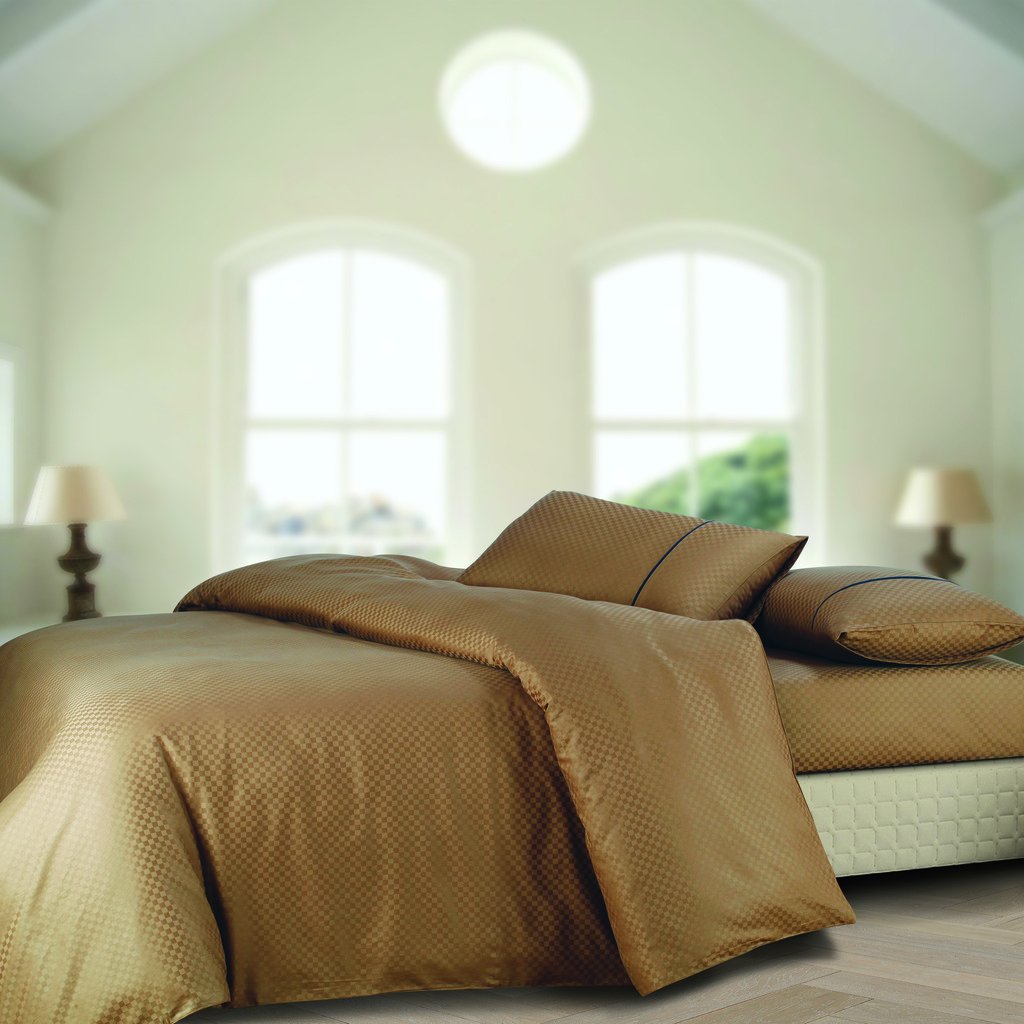 Spread Spain Cotton Oxford 400 Thread Count Geometric Pattern Single Bed Size Zipper Duvet/Quilt Cover Soft and Comfy Duvet Cover (60" x 90" inch Brown)