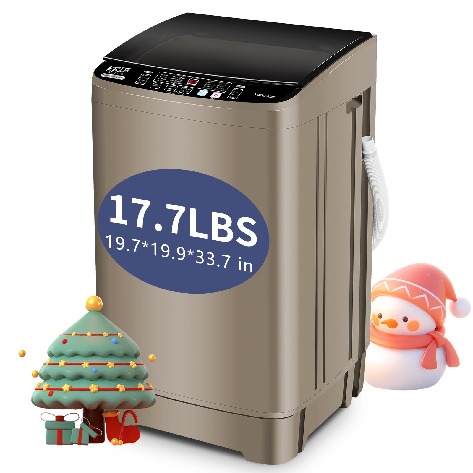 Full-Automatic Washing Machine with Drain Pump, 17.7 lbs Compact Washer, 10 Wash Program & 8 Water Level, Ideal for Apartment, Dorm, RV, GOLD