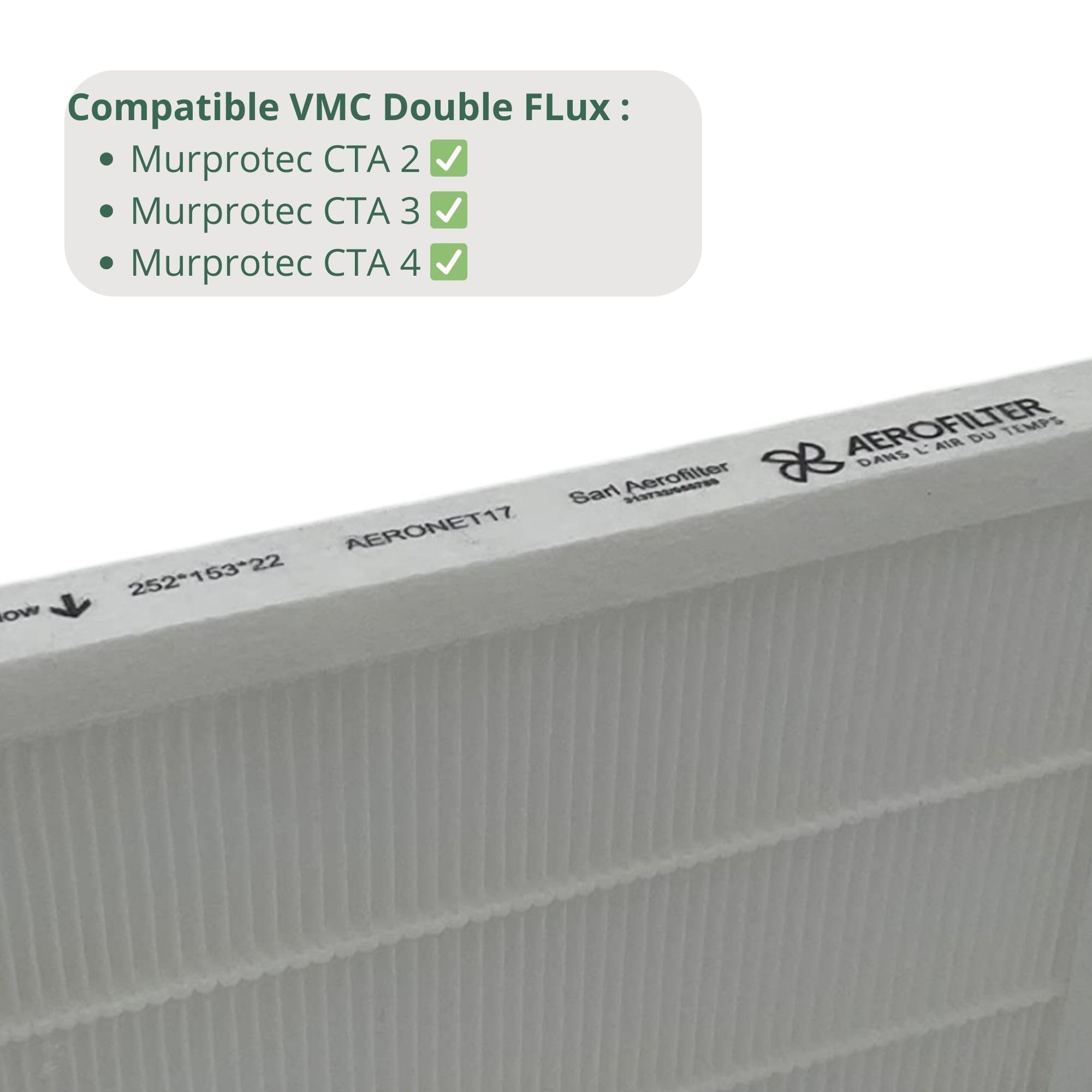Lot de 4 Filtres G4 – Compatibles Murprotec CTA Modèles 2, 3 et 4 – 252x153x22 mm – Filtration Double Flux - Livraison Offerte Entreprise Française