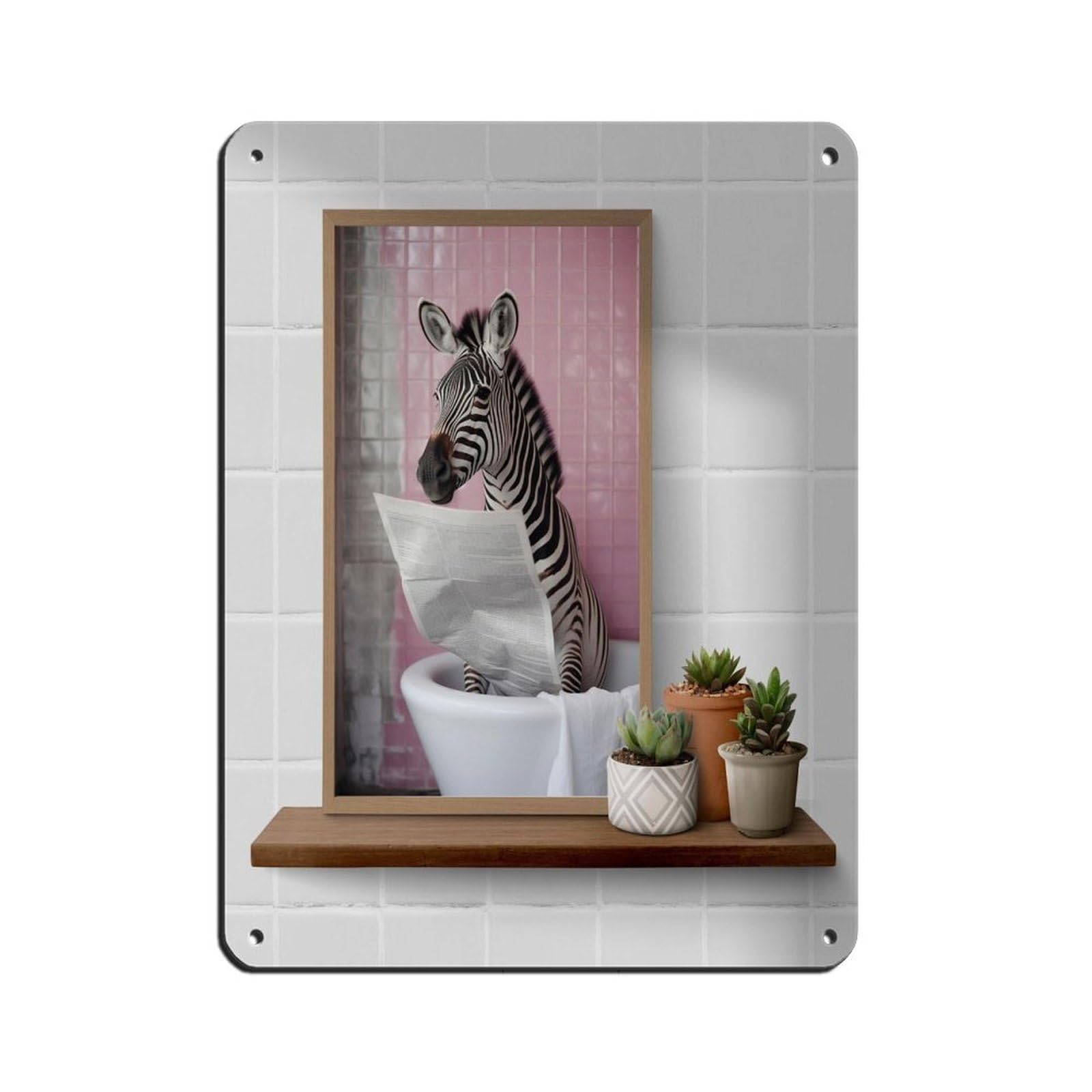 Pug on Quirky Zebra in The Tub Art Retro Poster Metal Tin Sign Chic Art Retro Iron Painting Bar People Cave Cafe Family Garage Poster Wall Decoration 12x16inch(30x40cm)