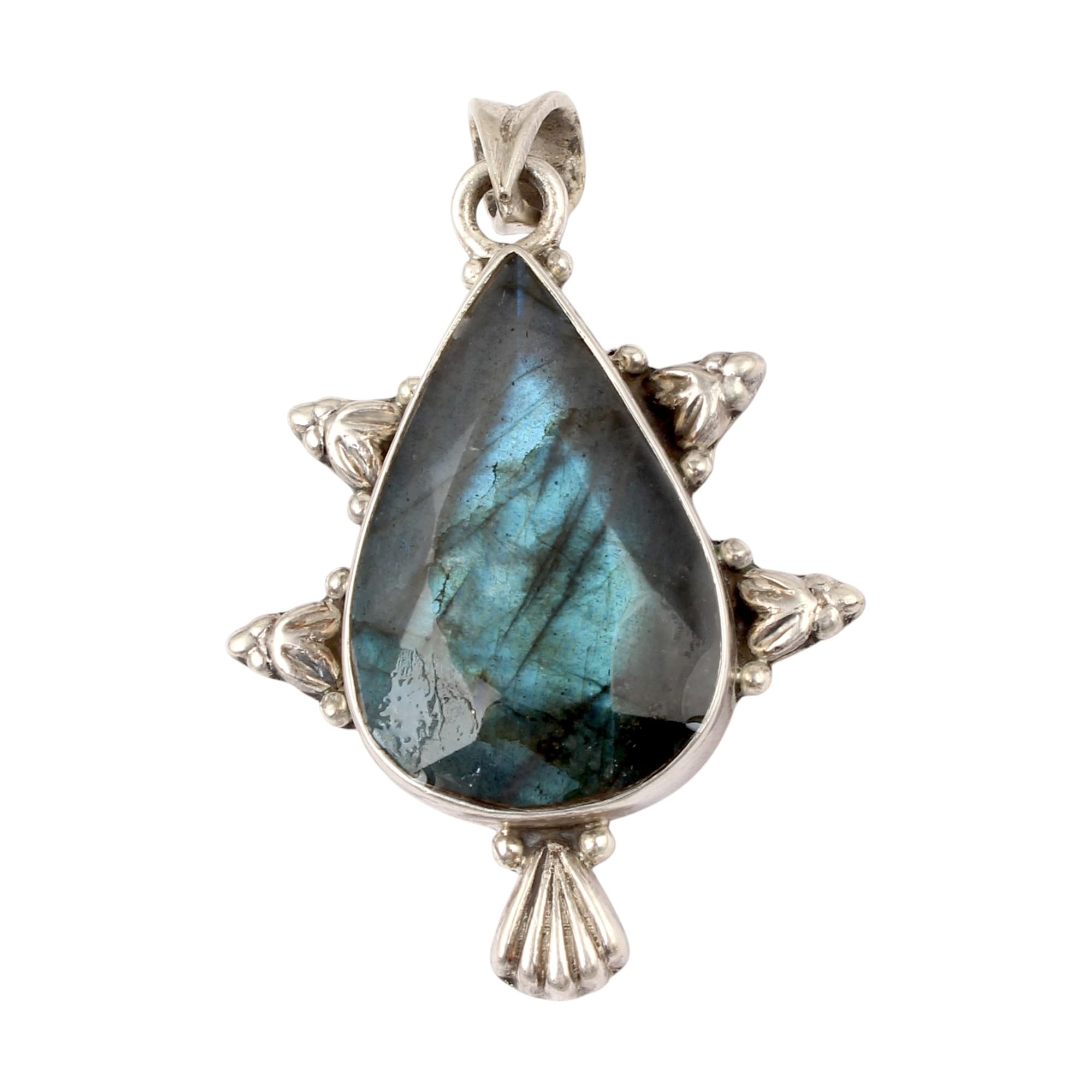 Pendentif en pierre précieuse labradorite naturelle fait à la main en argent sterling 925 avec motif de bijoux en argent pour cadeau