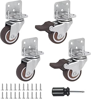 Side Mount Casters Set of 4 with Brake,1.25inch L-Shape TPR Plate Casters,Small Wheels for Furniture Wheels, Baby Bed, Suitcase,Cabinet Wheels,Table Casters,Loading Capacity 150 Lbs (1.25” L-Shape)