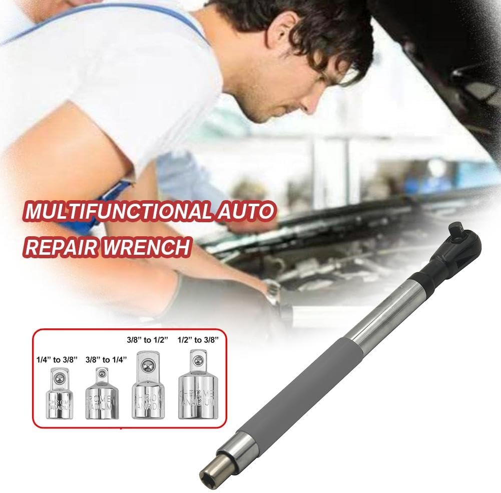 Wrench Extender, Offset Extension Wrench, Offset Extension Wrench Impact, Electric Ratchet Wrench,Chain Drive Wrench Extender with 4 Socket and 1/2‘’ Electric Drill Adapters for Labor-Saving(2Kits)