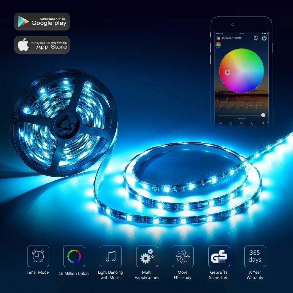 Wifi LED Strip Light Work with Amazon Alexa 5M 300LEDs 5050 RGB Multicolor Waterproof IP65