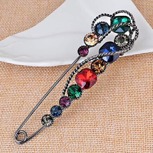 Image of 4.1 inch Vintage Rhinestone Crystal Flower Large Safety Pins Brooch Cardigan Scarf Sweater